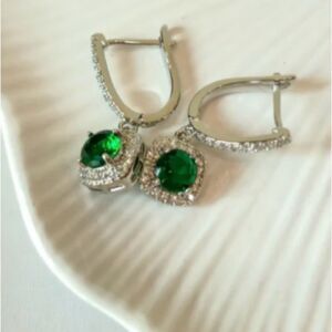 Emerald Drop earrings with beautiful cubic zirconia in silver